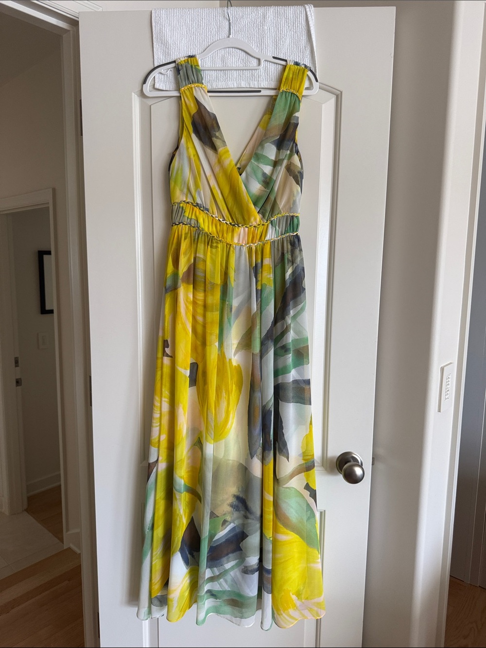 White House Black Market Yellow and Green Floral Maxi Dress